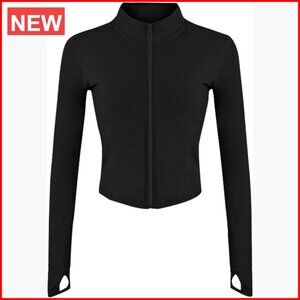 Lightweight Zip Up Athletic Cropped Running Jacket with Thumb Holes